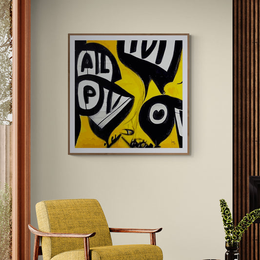 Mon oeuvre "Graffiti" encadrée, tableau urbain vibrant dans un intérieur moderne.