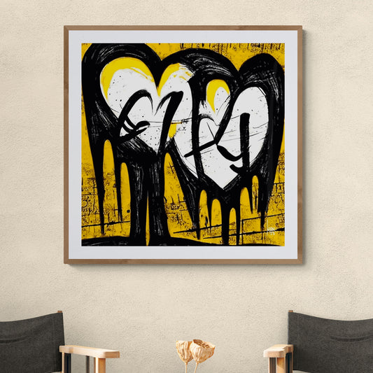 Mon tableau "Fusion" encadré, art moderne exposé dans un espace design.