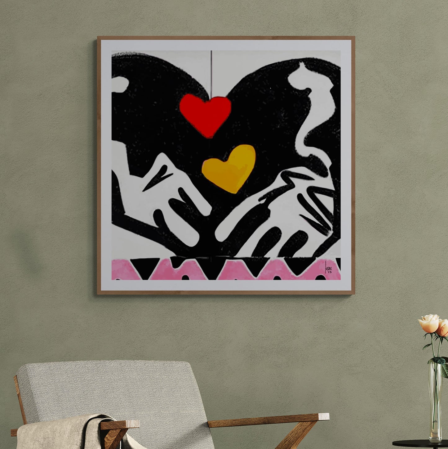 Mon tableau "Papillon" encadré, œuvre moderne exposée dans un séjour