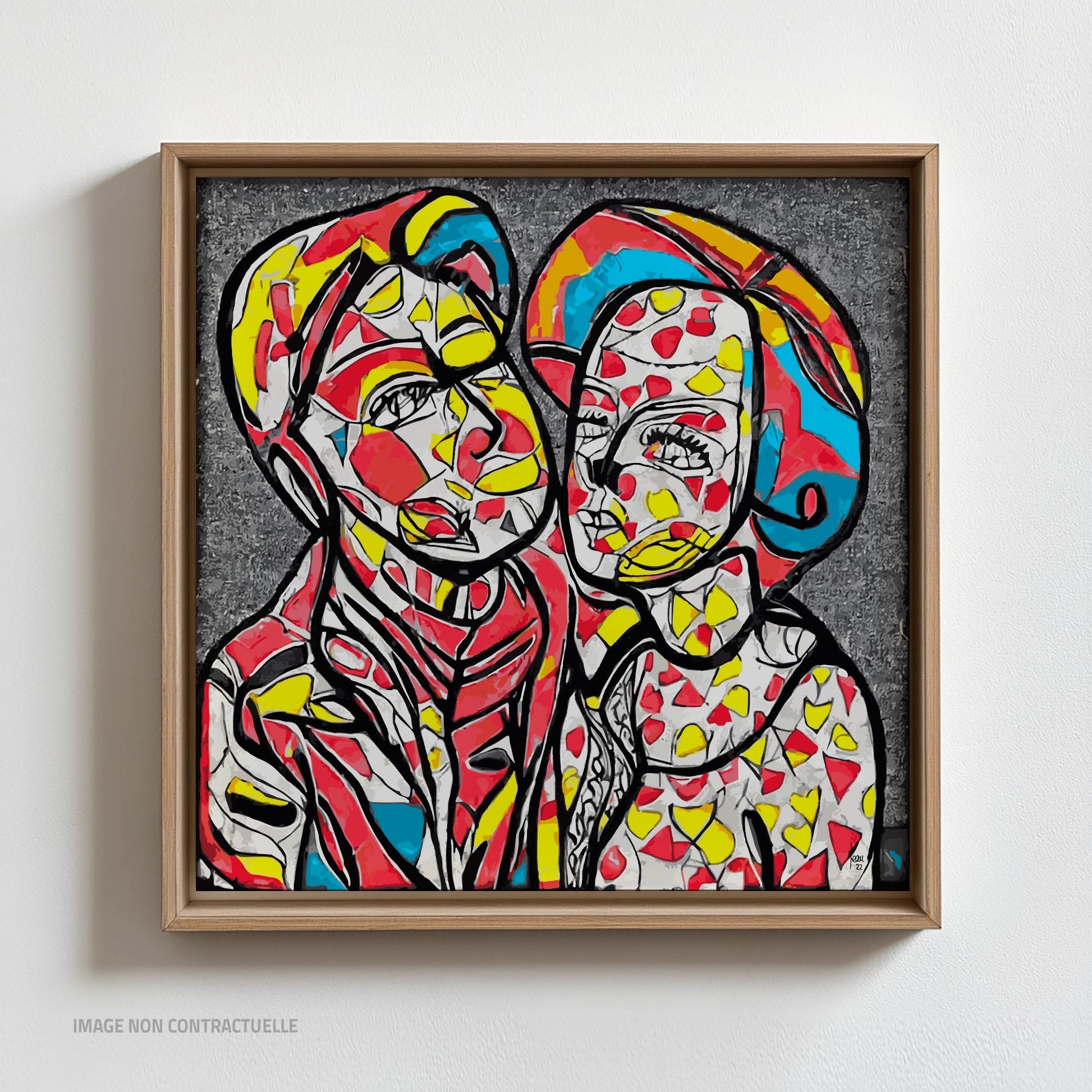 Mon oeuvre "Boris et Natacha", tirage d'art sur cadre flottant au format carré 110x110 cm.