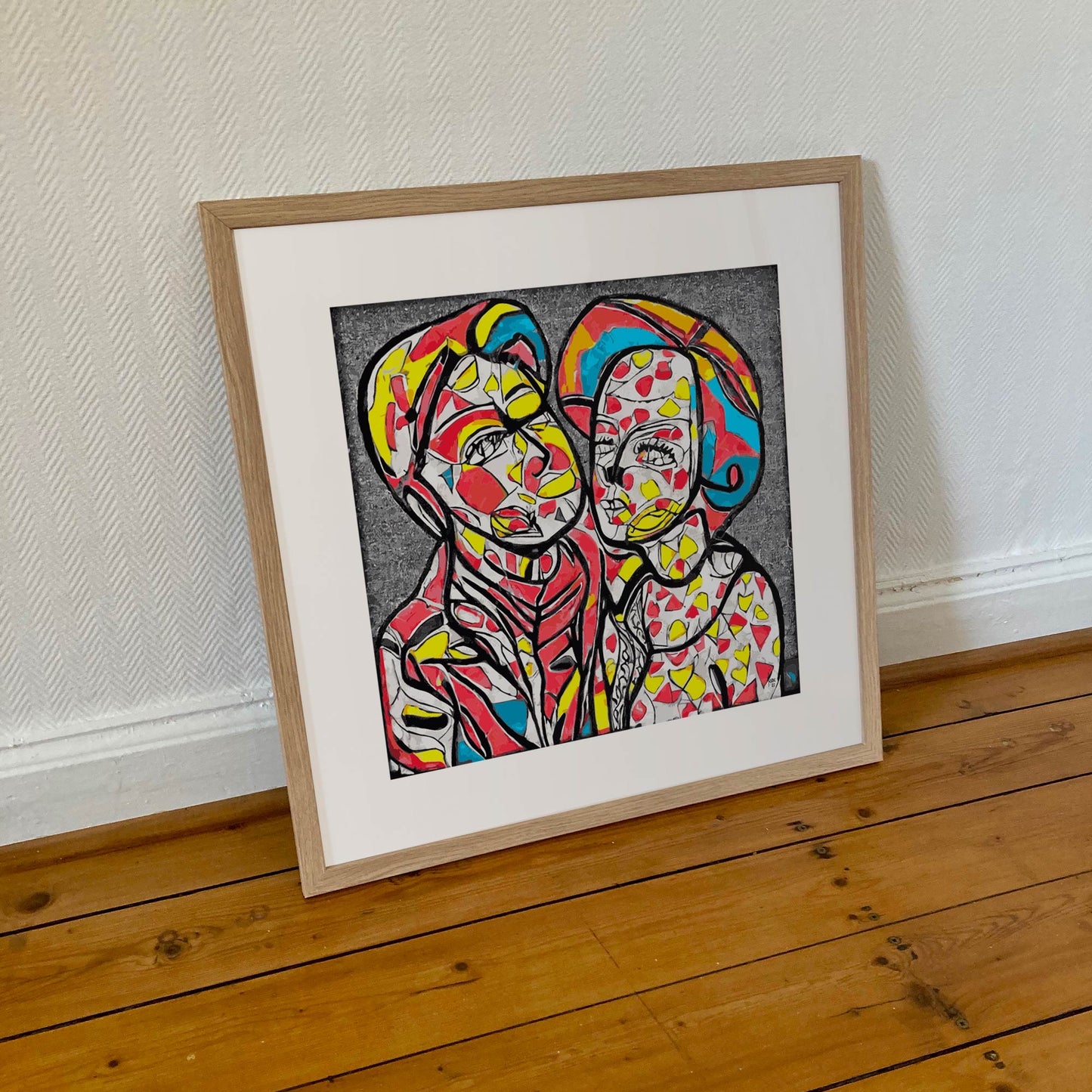 "Boris et Natacha " tirage d'art contemporain sous cadre 50x50cm. Art abstrait vente en ligne.