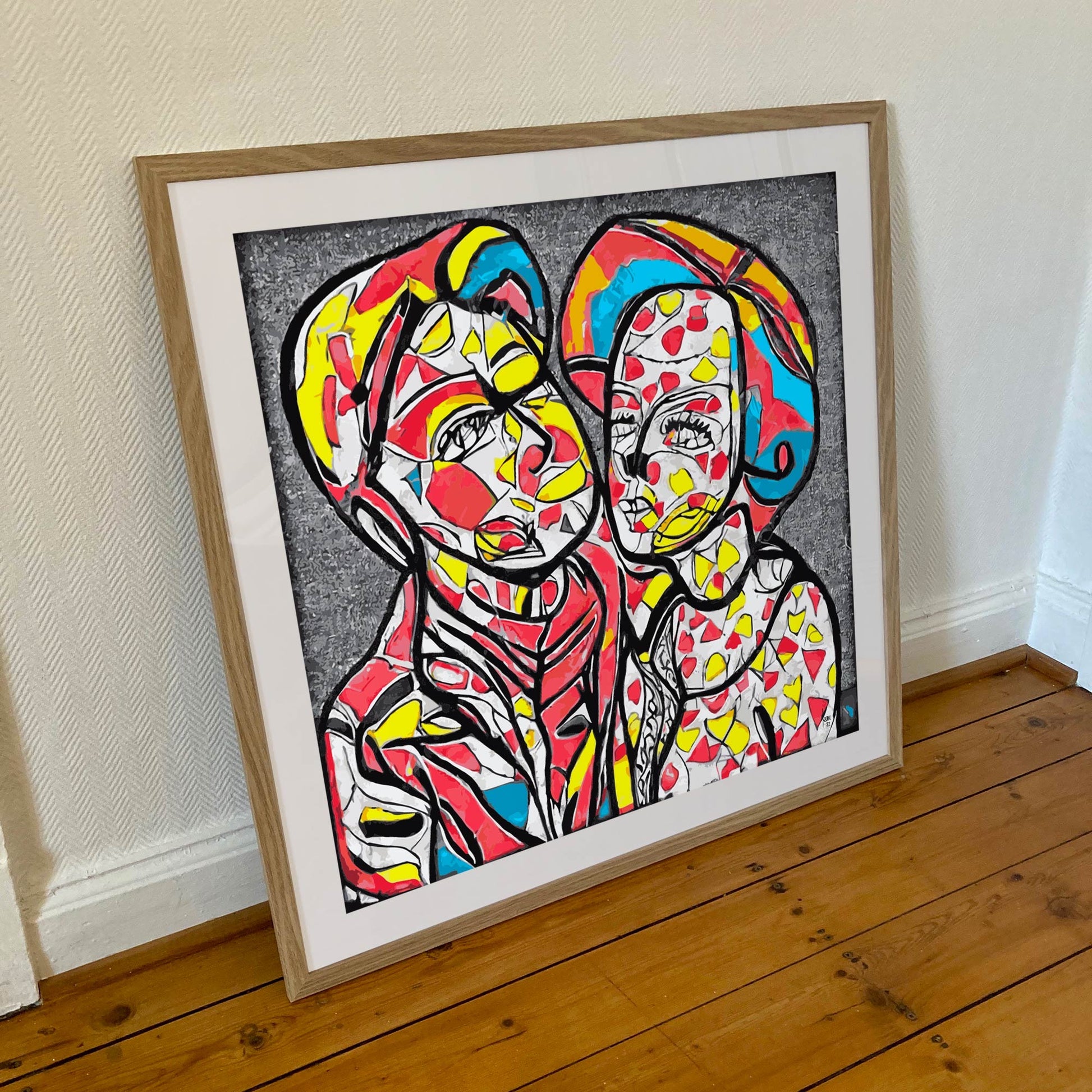 "Boris et Natacha " tirage d'art contemporain sous cadre 70x70cm. Art abstrait vente en ligne.