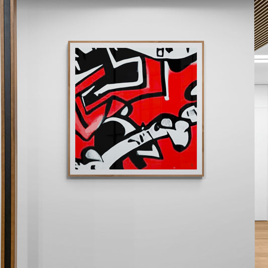 Tableau "MicMac" encadré, œuvre abstraite exposée dans une glalerie d'art