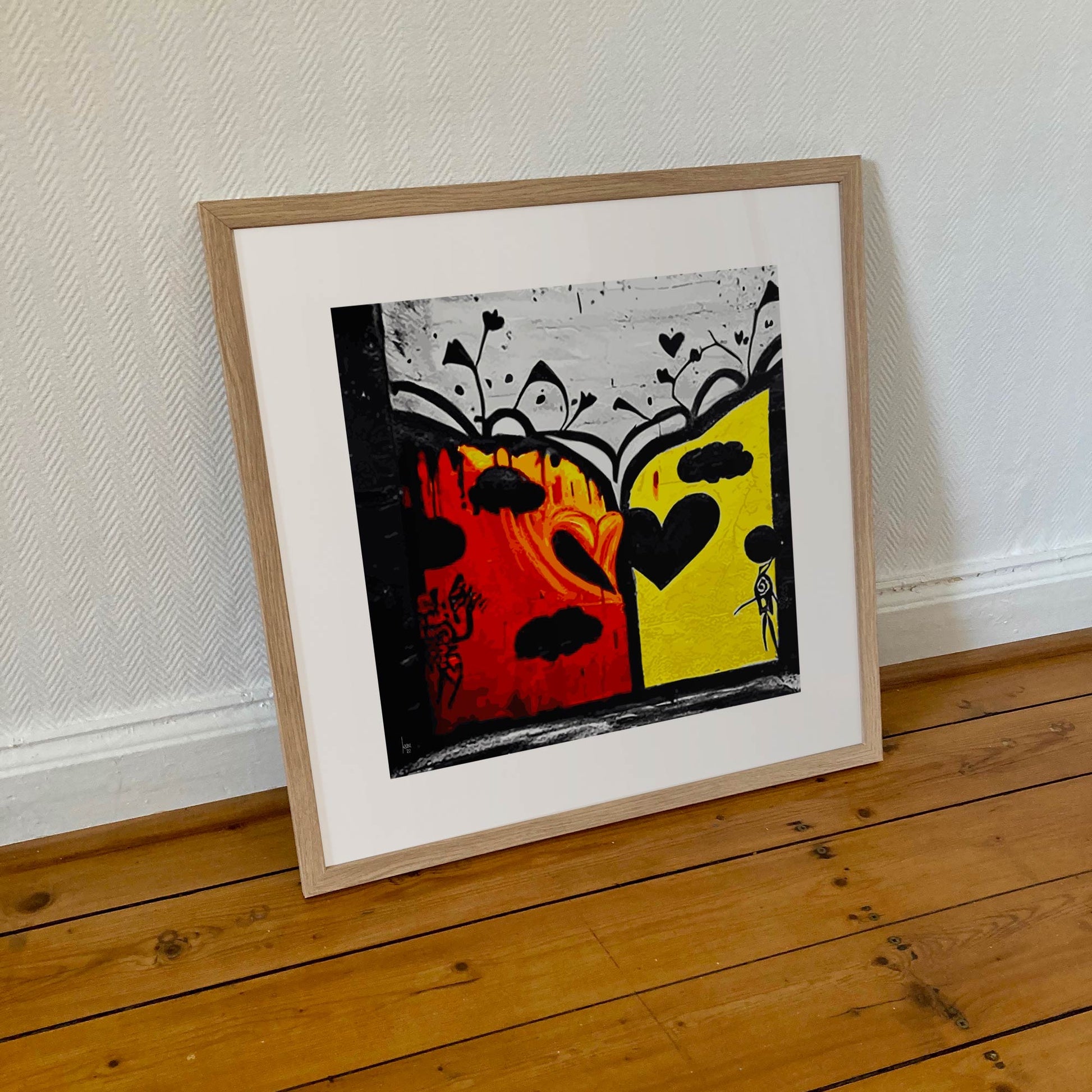 "Coccinelles" tirage d'art contemporain sous cadre 50x50cm. Art abstrait vente en ligne.