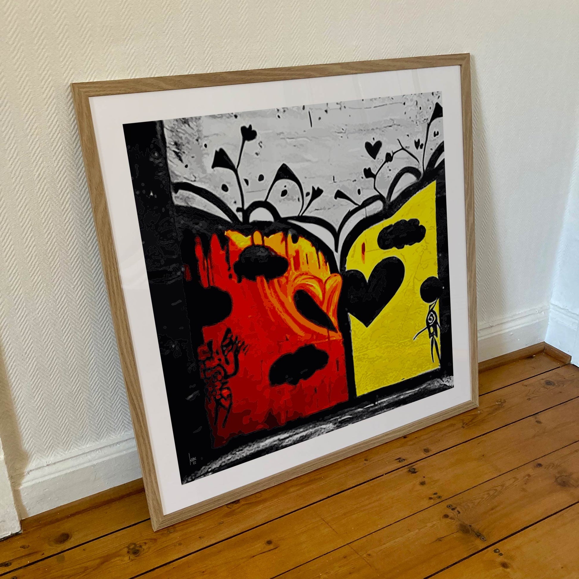 "Coccinelles" tirage d'art contemporain sous cadre 70x70cm. Art abstrait vente en ligne.