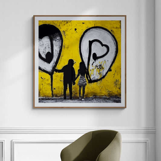 Mon tableau "Ballons Blancs" encadré, œuvre poétique exposée dans un séjour.