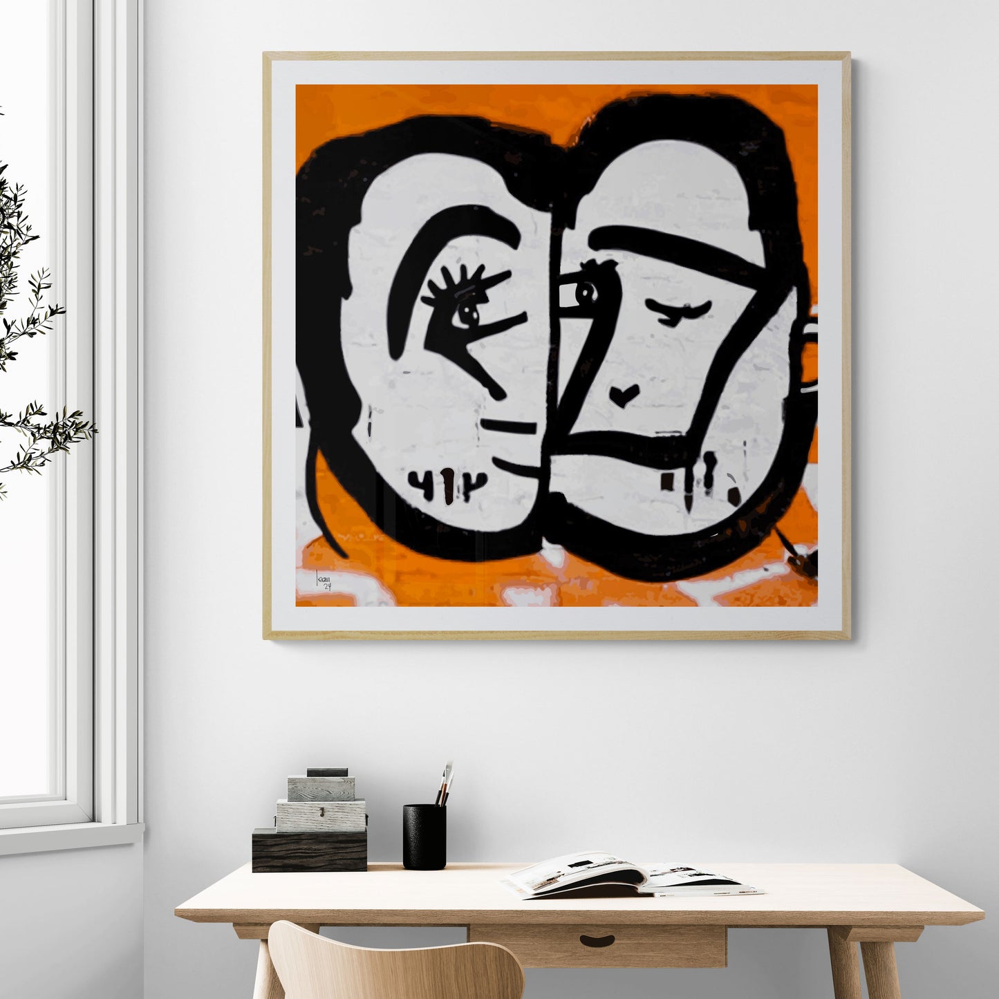 "Regards Croisés", œuvre contemporaine encadrée exposée dans un bureau