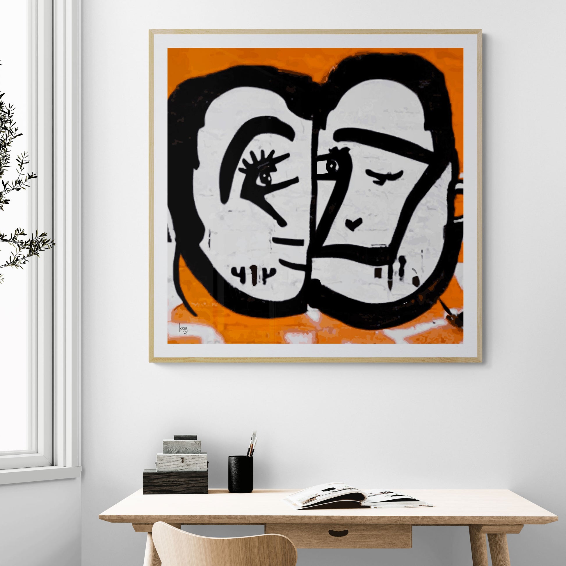 "Regards Croisés", œuvre contemporaine encadrée exposée dans un bureau