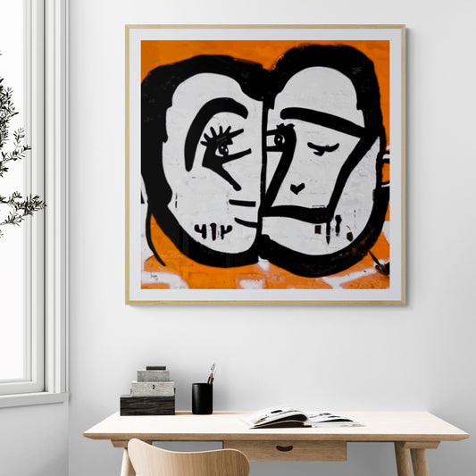 "Regards Croisés", œuvre contemporaine encadrée exposée dans un bureau