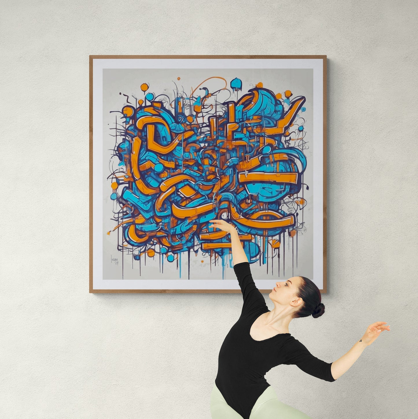 Mon oeuvre "Lévitation" encadrée, peinture abstraite moderne exposée dans une galerie