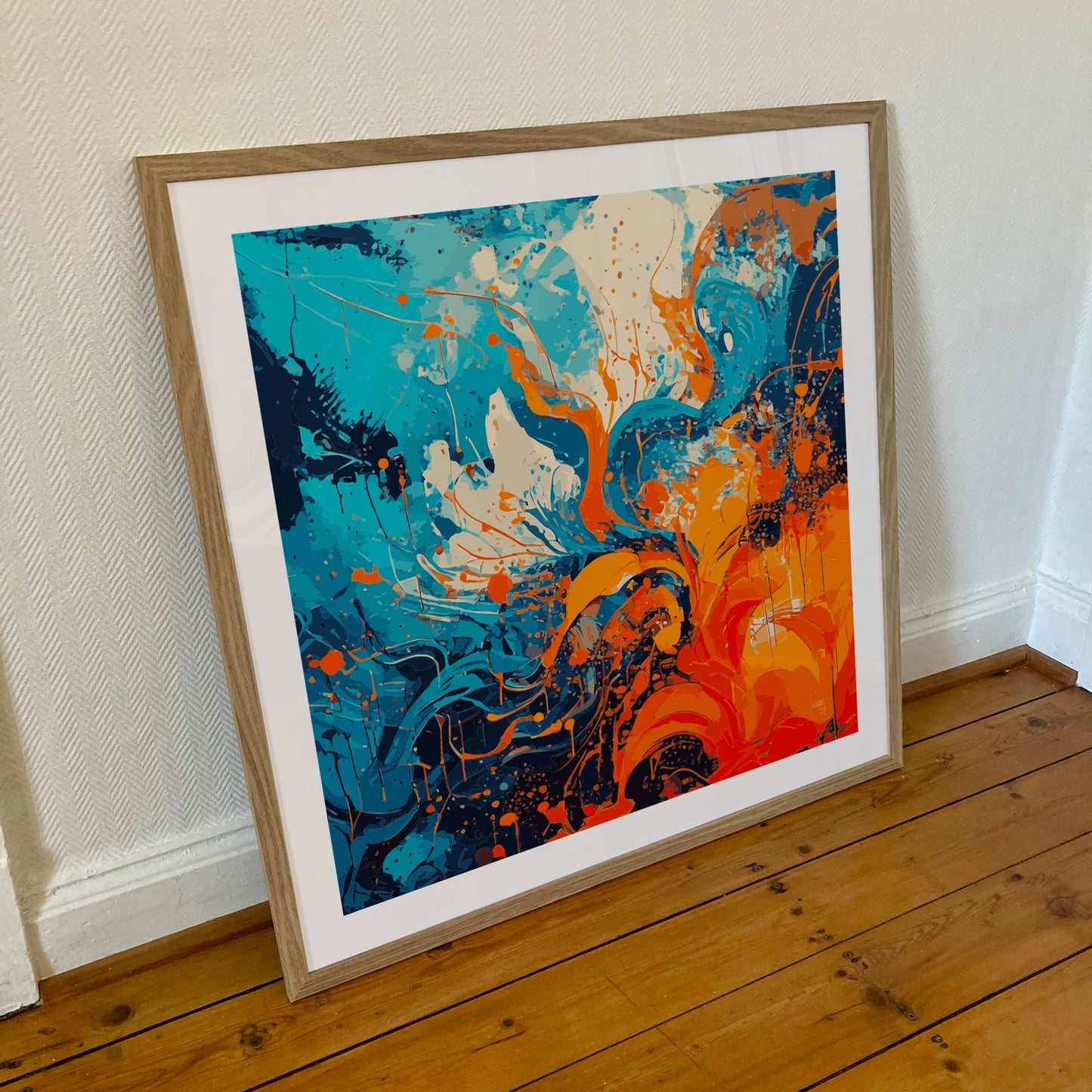 "Eruption" tirage d'art contemporain sous cadre 70x70cm. Art abstrait vente en ligne.