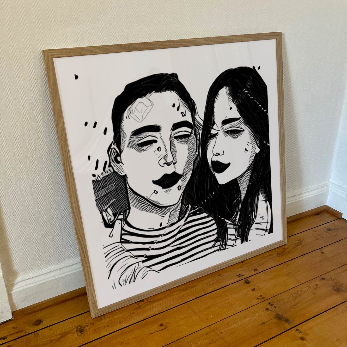 "Tim et Sally" tirage d'art contemporain en couleur, encadré format 70x70cm.  Portrait art abstrait vente en ligne.