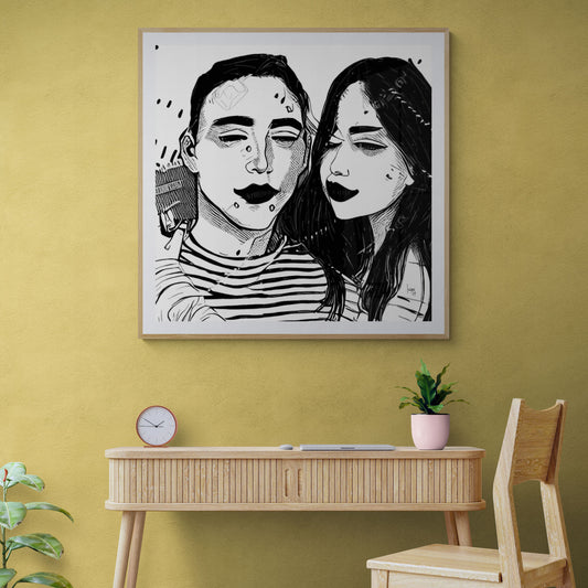 Mon oeuvre encadrée "Tim et Sally", art abstrait contemporain exposé dans un séjour moderne.