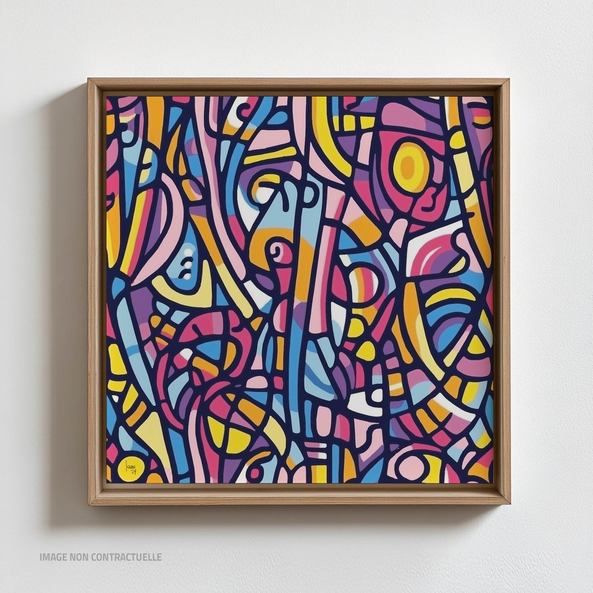 Tirage sur caisse américaine "Fragmentations", art abstrait moderne, vente en ligne sur Limonade Bleue 110x110 cm.