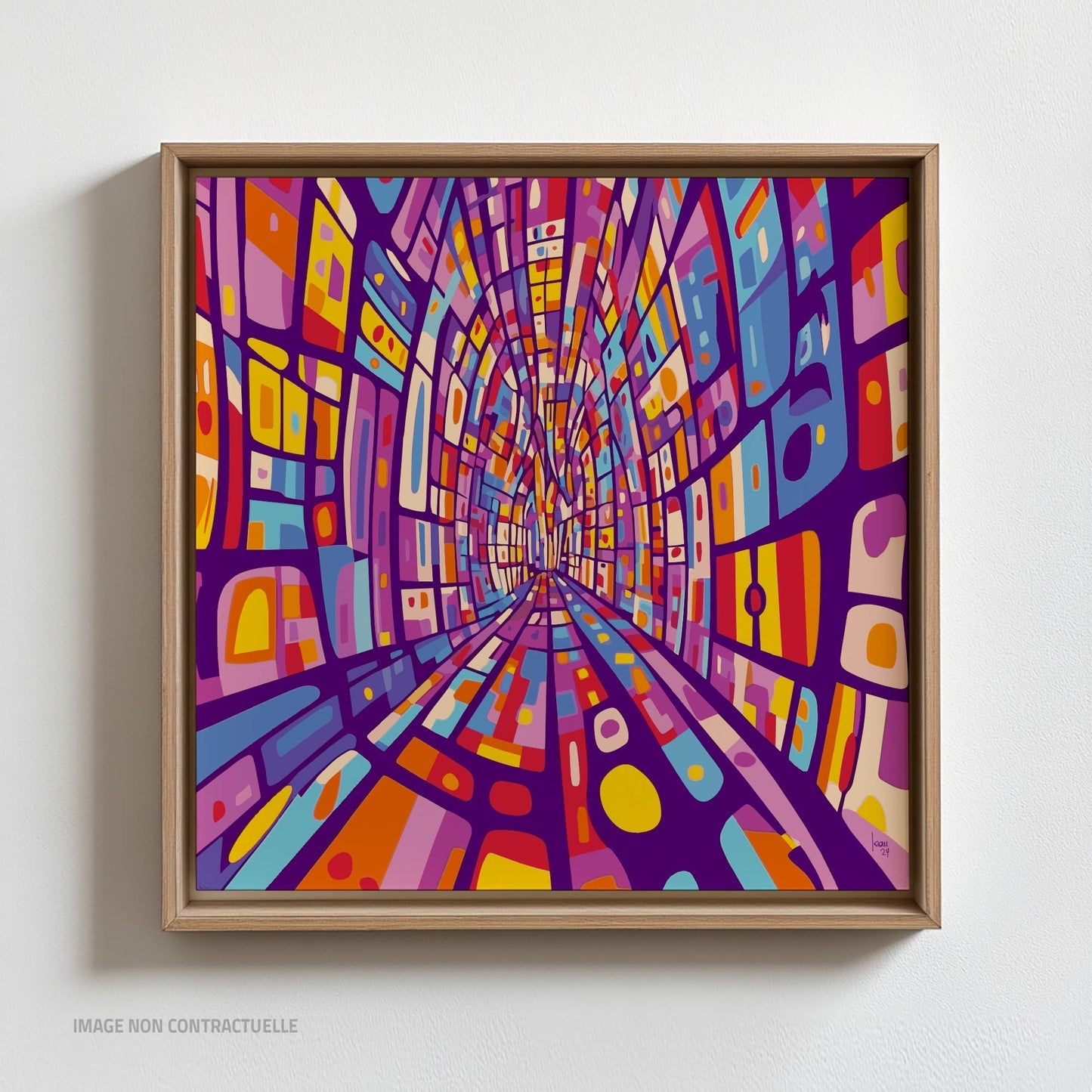 Tirage sur caisse américaine "Cathédrale", format carré encadré 110x110 cm, design abstrait et contemporain.