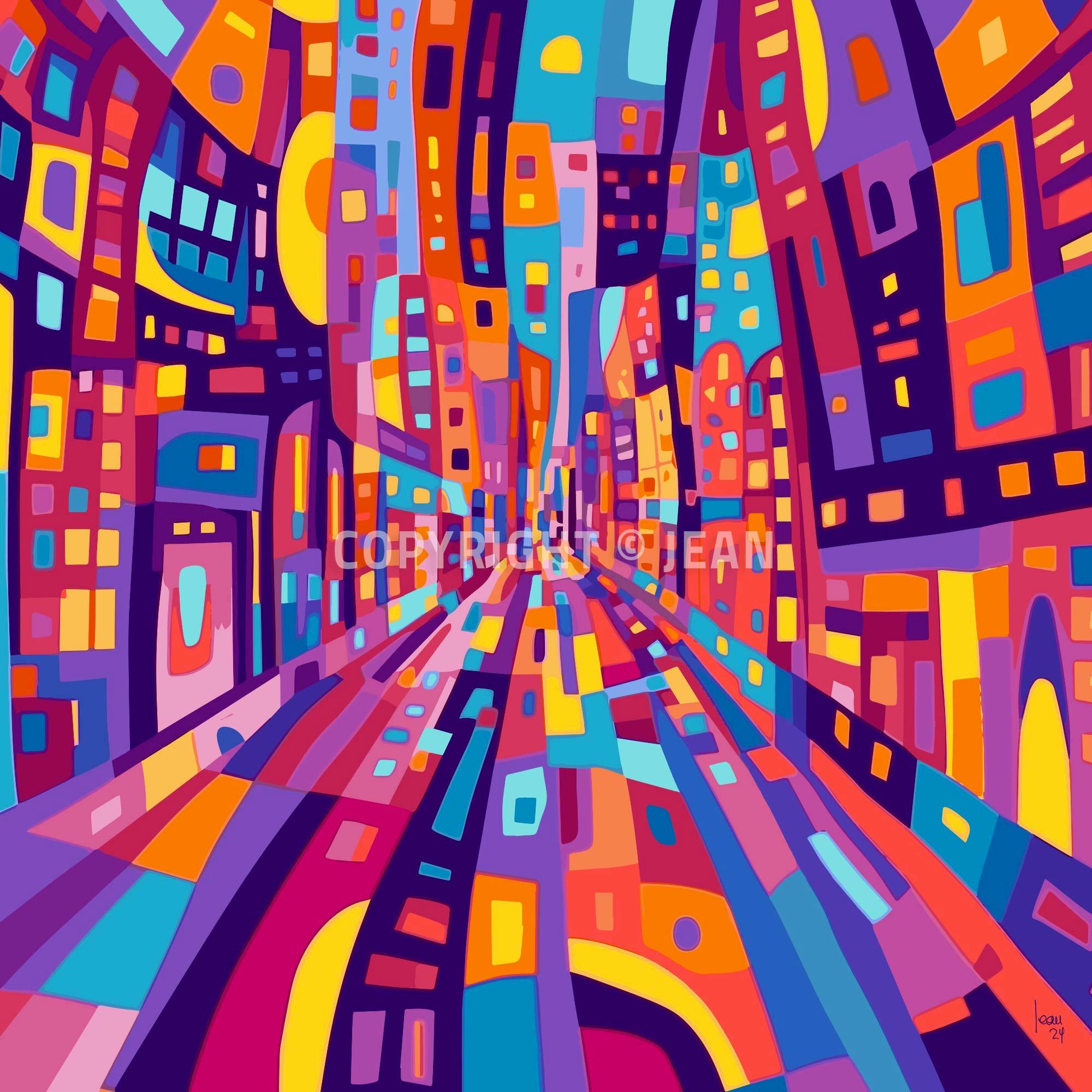 "Main Street" tirage d'art contemporain, art abstrait, couleurs, vente en ligne.