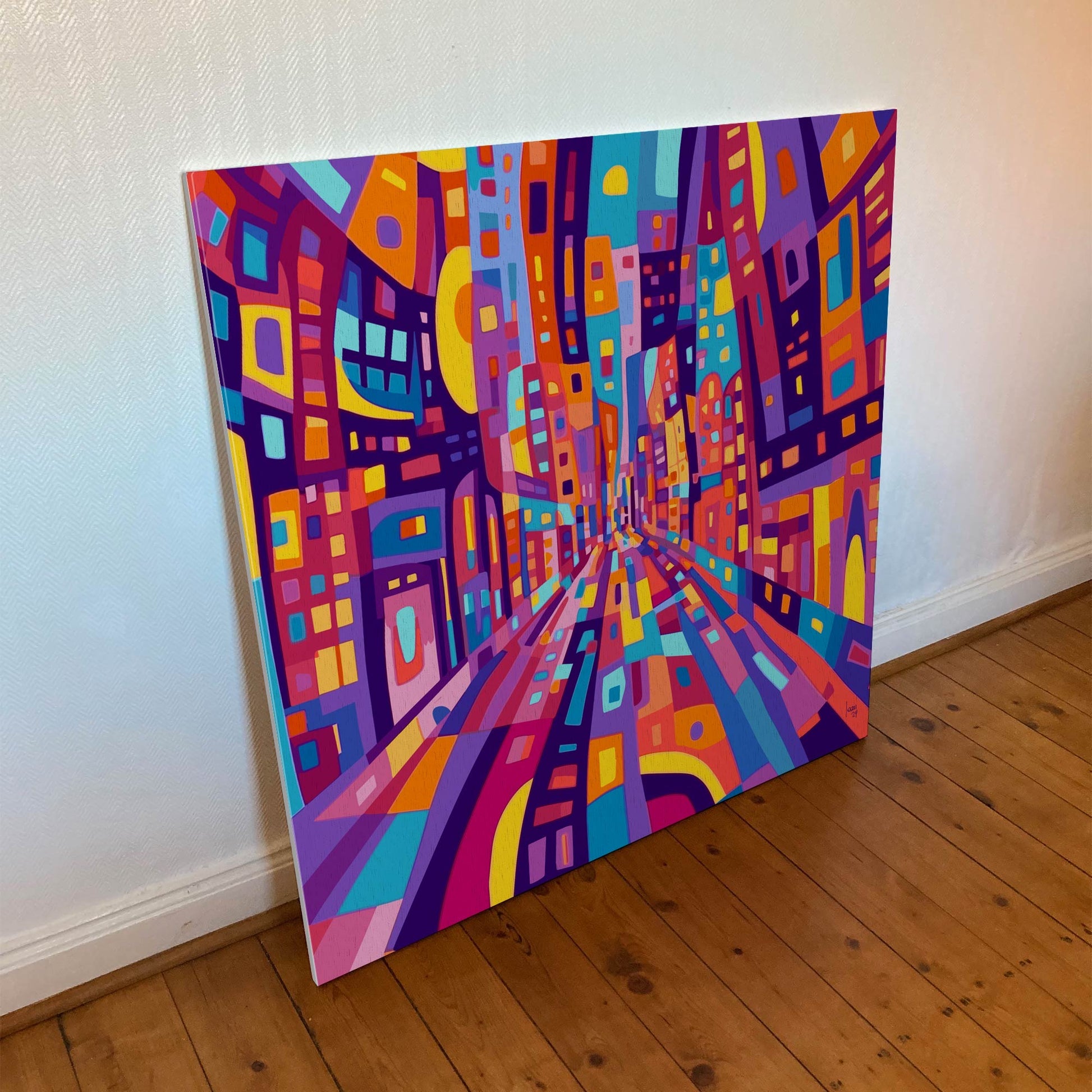 "Main Street" tirage d'art contemporain sur toile et châssis bois 100x100cm