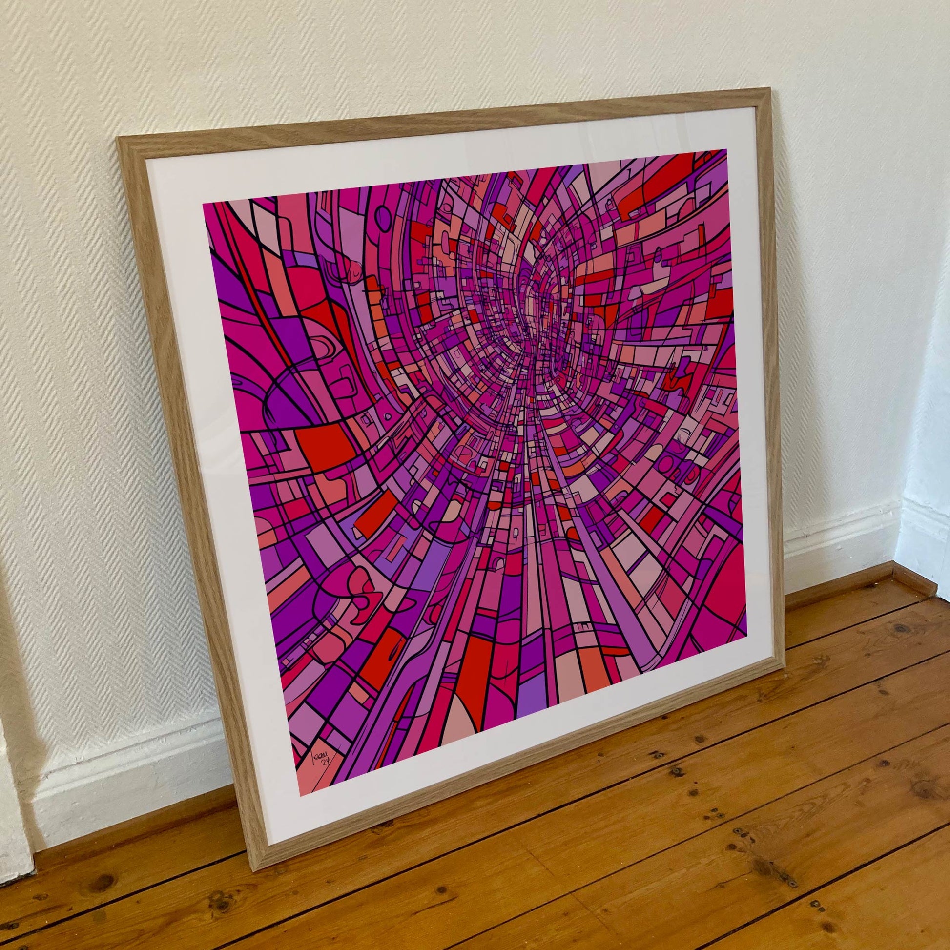 Tirage encadré "Le Tube", format 70x70 cm, art contemporain aux couleurs vives, édition limitée sur limonadebleue.com.