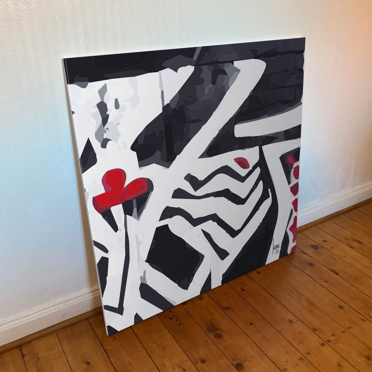 "La Mare", tirage d'art sur toile et châssis 100x100cm, papier haut de gamme. Art contemporain abstrait et achat en ligne, bichromie noire et rouge, une mare sauvage