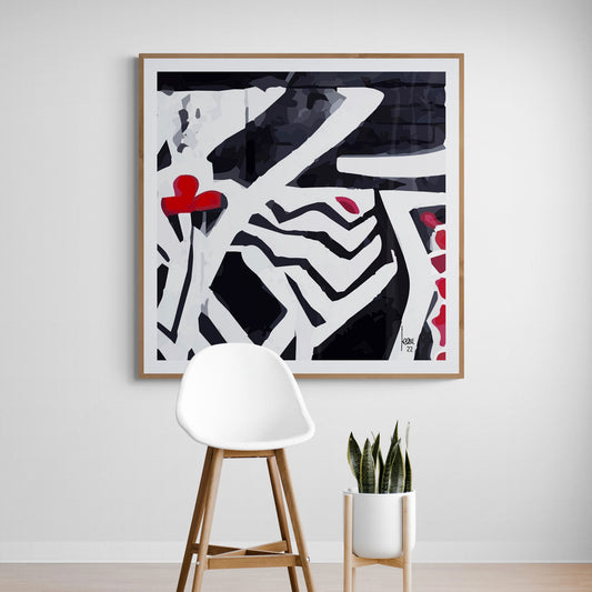 Tirage encadré "La Mare" installé dans un séjour moderne, art abstrait et design contemporain