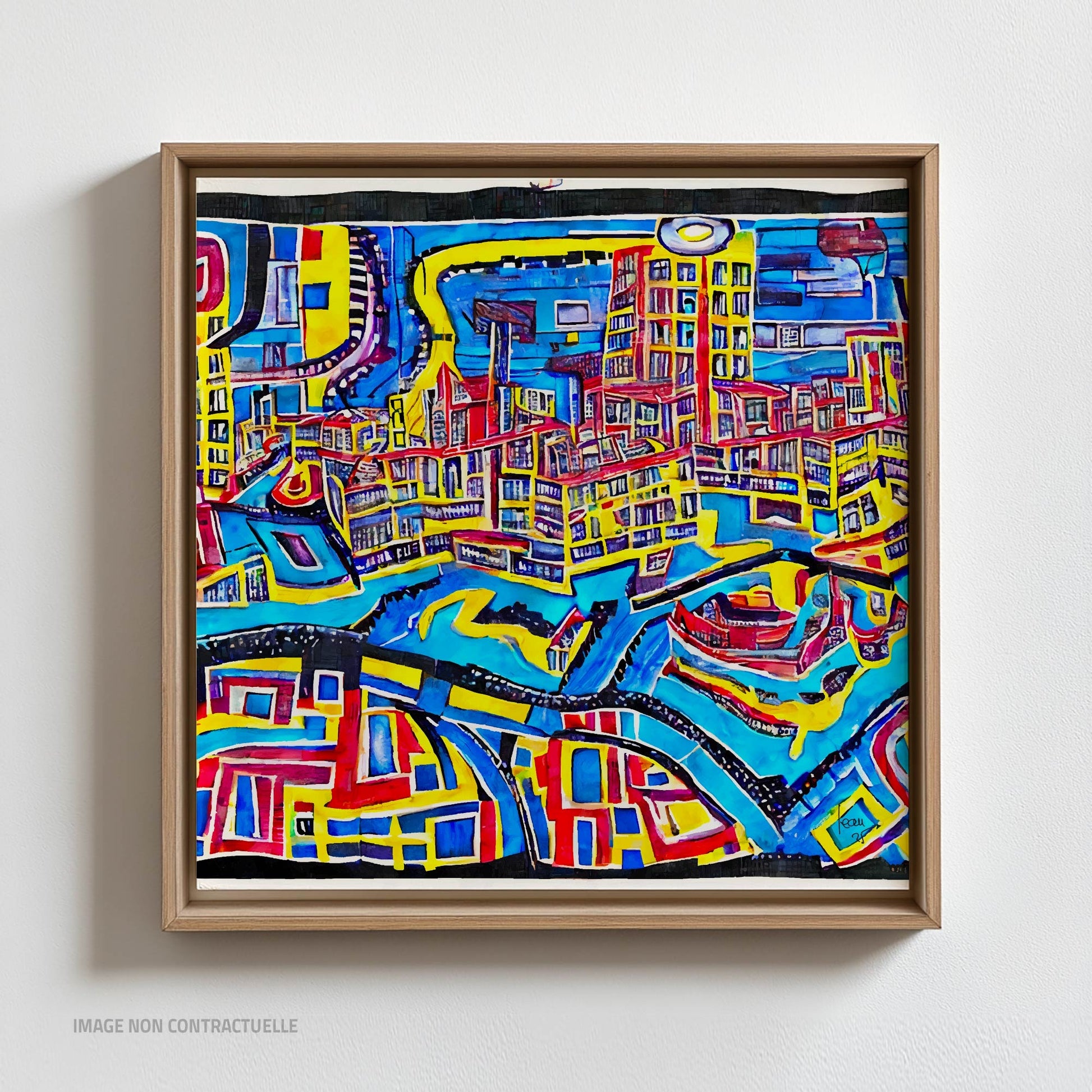 Tirage d’art "Canaux" sur caisse américaine 110x110 cm, une création artistique moderne aux inspirations aquatiques