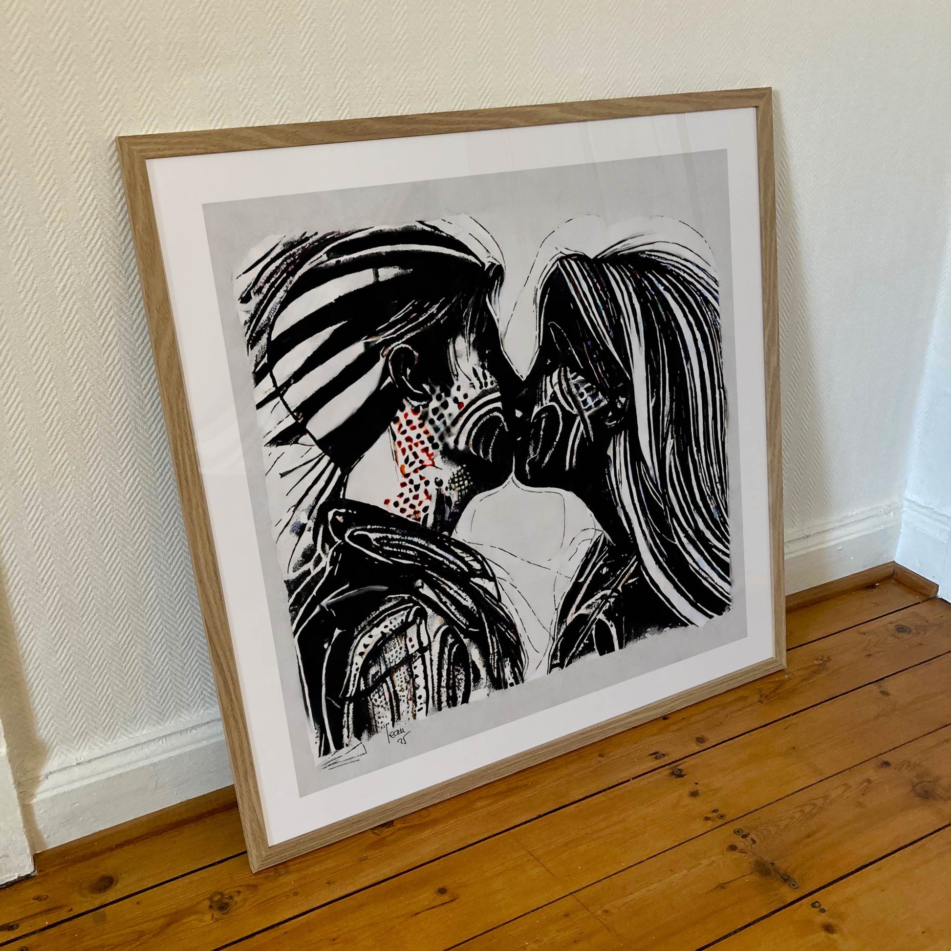 Œuvre Embrasement encadrée en 70x70 cm : une présence artistique forte, idéale pour les amateurs d’art abstrait expressif.
