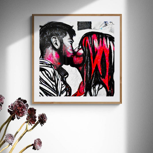 L'œuvre encadrée "Incandescence" exposée dans un intérieur contemporain, apportant énergie et modernité à l’espace de vie.