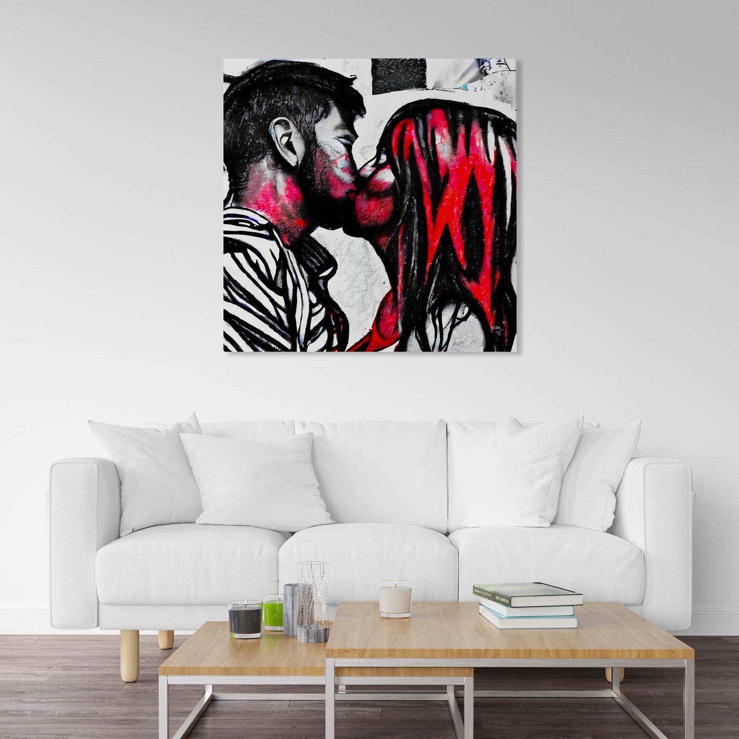 L'œuvre Incandescence exposée dans un intérieur contemporain, apportant énergie et modernité à l’espace de vie.