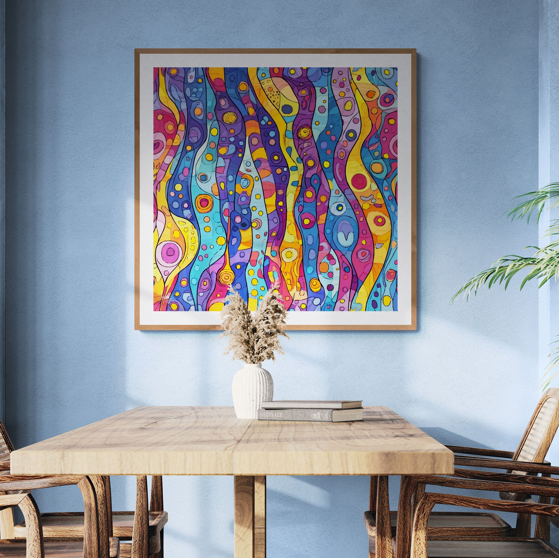 Mise en ambiance de l’œuvre "Aquatica" encadrée dans un intérieur contemporain, atmosphère fraîche et apaisante