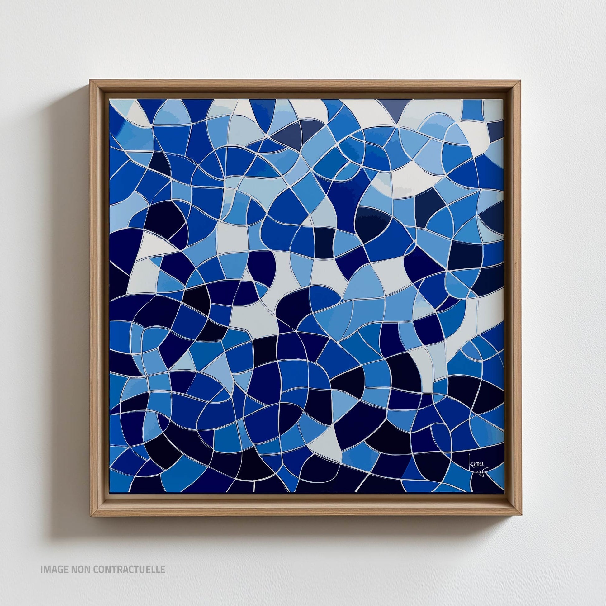 Caisse américaine Abysses montage Dibond art contemporain bleu fluide