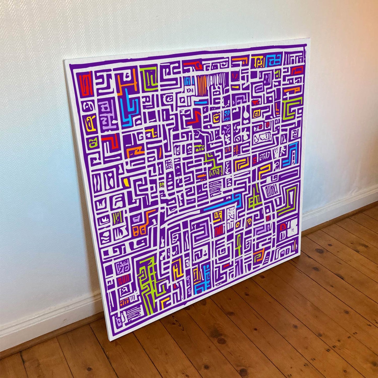 "Silicium" toile sur châssis 100x100cm, toile haut de gamme. Art contemporain abstrait et achat en ligne, un labyrinthe multi couleurs très précis