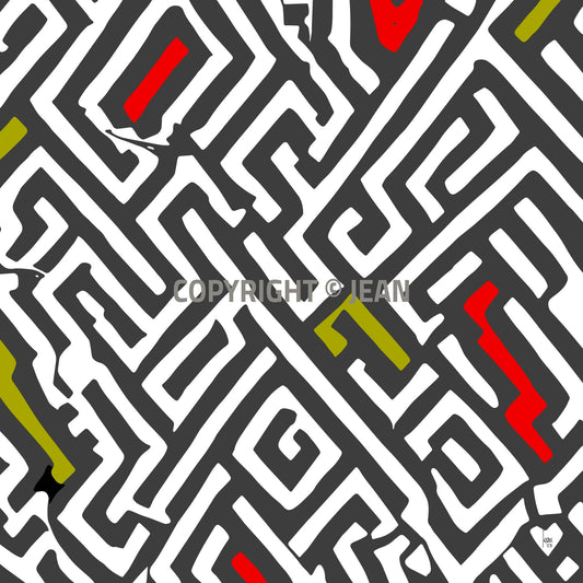 "Œuvre d'art numérique Enchevêtrement en édition limitée, motif labyrinthique complexe, style moderne abstrait"