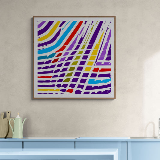 "Cyclone", œuvre d'art abstrait encadrée et exposée dans une cuisine, tirage haut de gamme.