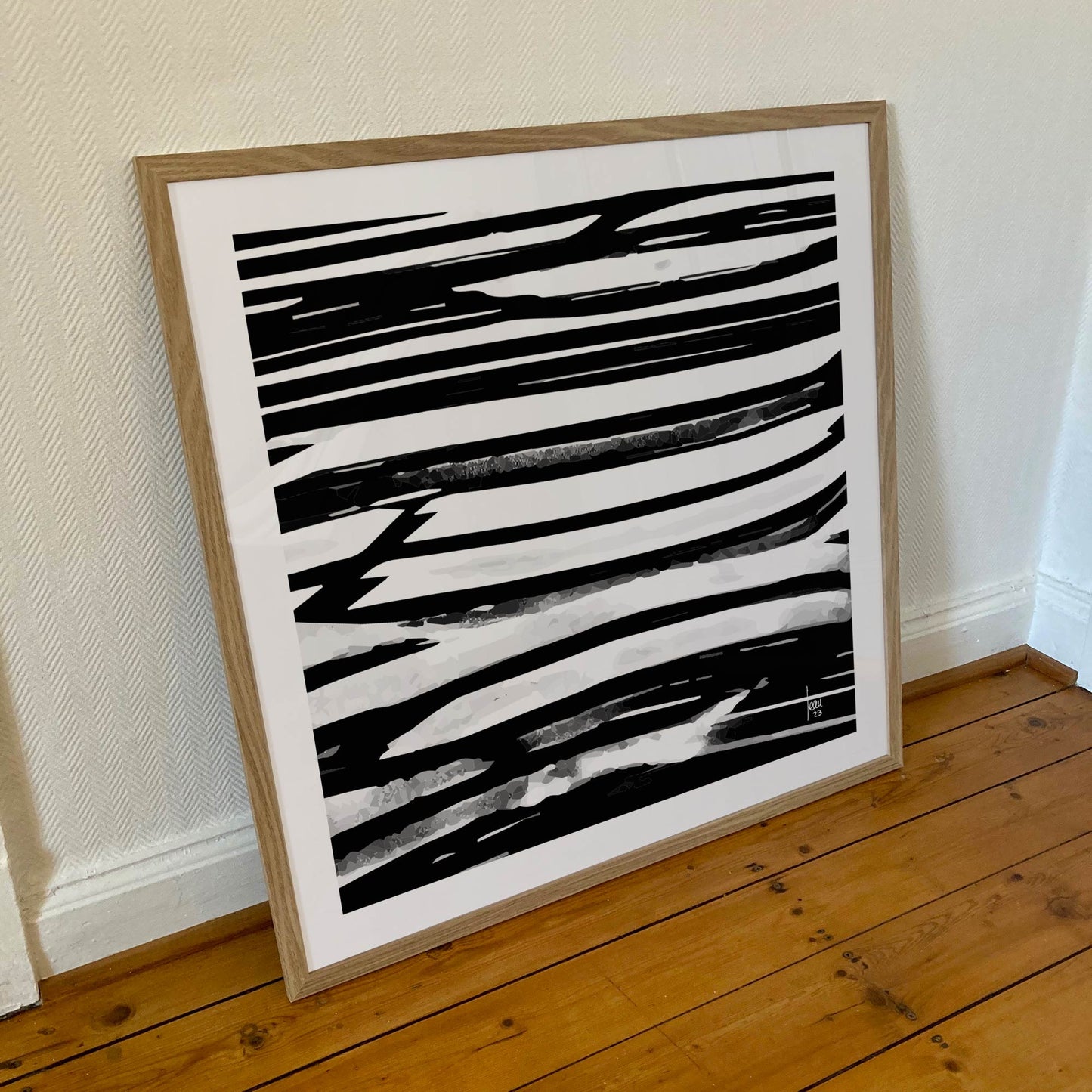 "Le Lac" tirage d'art sous cadre 70x70cm, papier haut de gamme. Art contemporain abstrait et achat en ligne, oeuvre monochrome noire