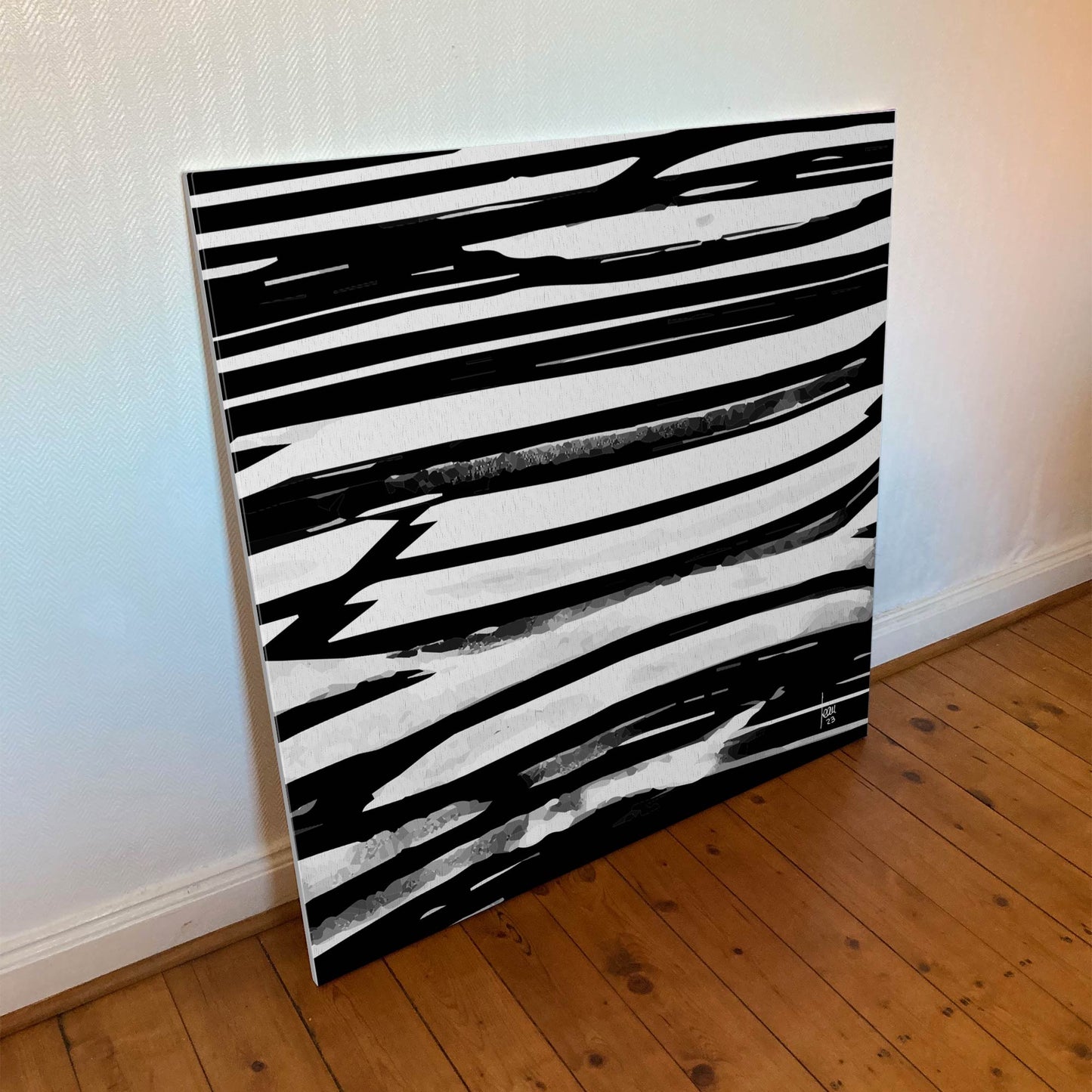 "Le Lac" tirage d'art sur toile et châssis bois 100x100cm, toile haut de gamme. Art contemporain abstrait et achat en ligne, oeuvre monochrome noire