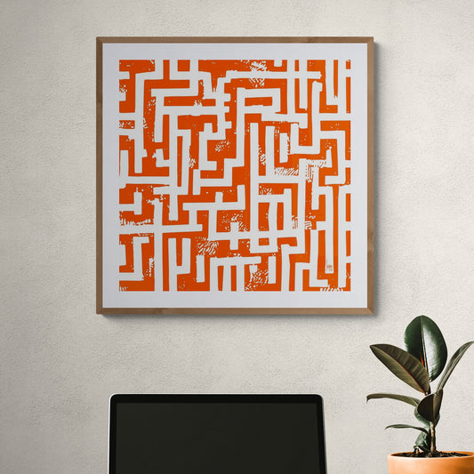 Mon tableau "Itinéraire" encadré, art abstrait exposé dans un bureau