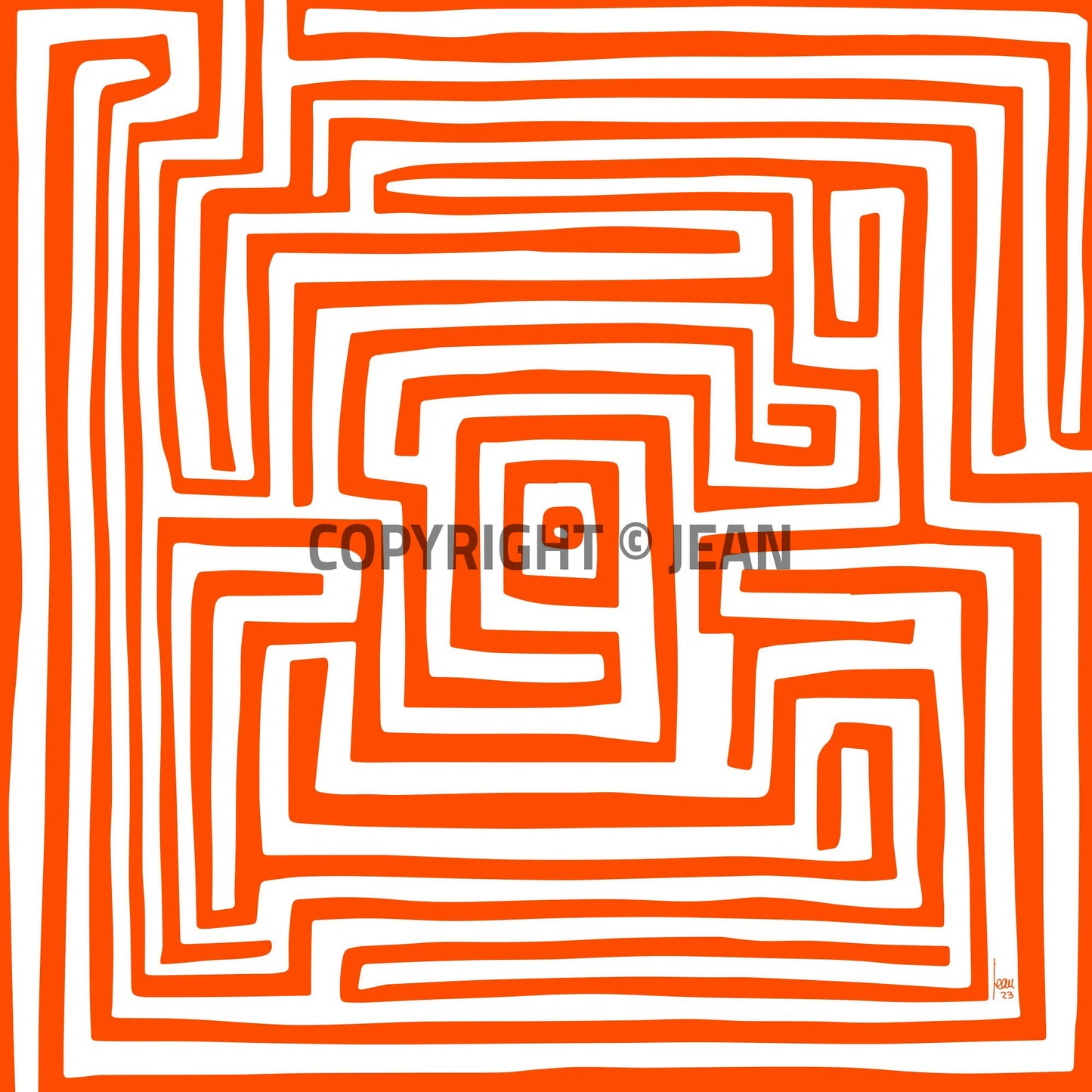 "Le Labyrinthe Orange"  tirage d'art haut de gamme. Art contemporain abstrait et achat en ligne, oeuvre monochrome