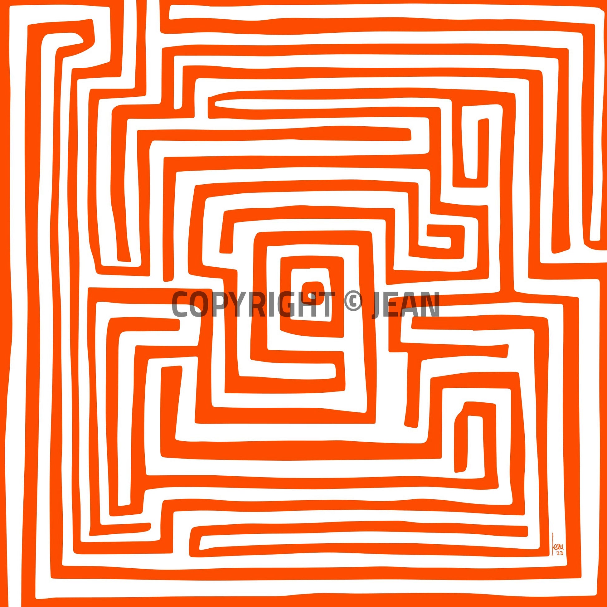 "Le Labyrinthe Orange"  tirage d'art haut de gamme. Art contemporain abstrait et achat en ligne, oeuvre monochrome