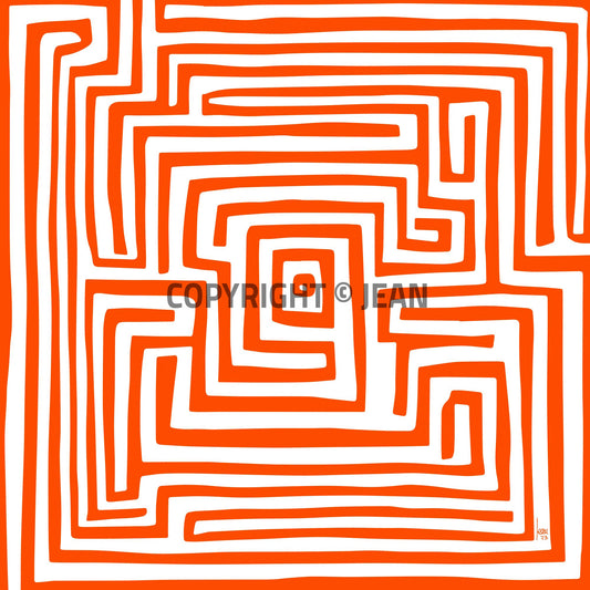 "Le Labyrinthe Orange"  tirage d'art haut de gamme. Art contemporain abstrait et achat en ligne, oeuvre monochrome