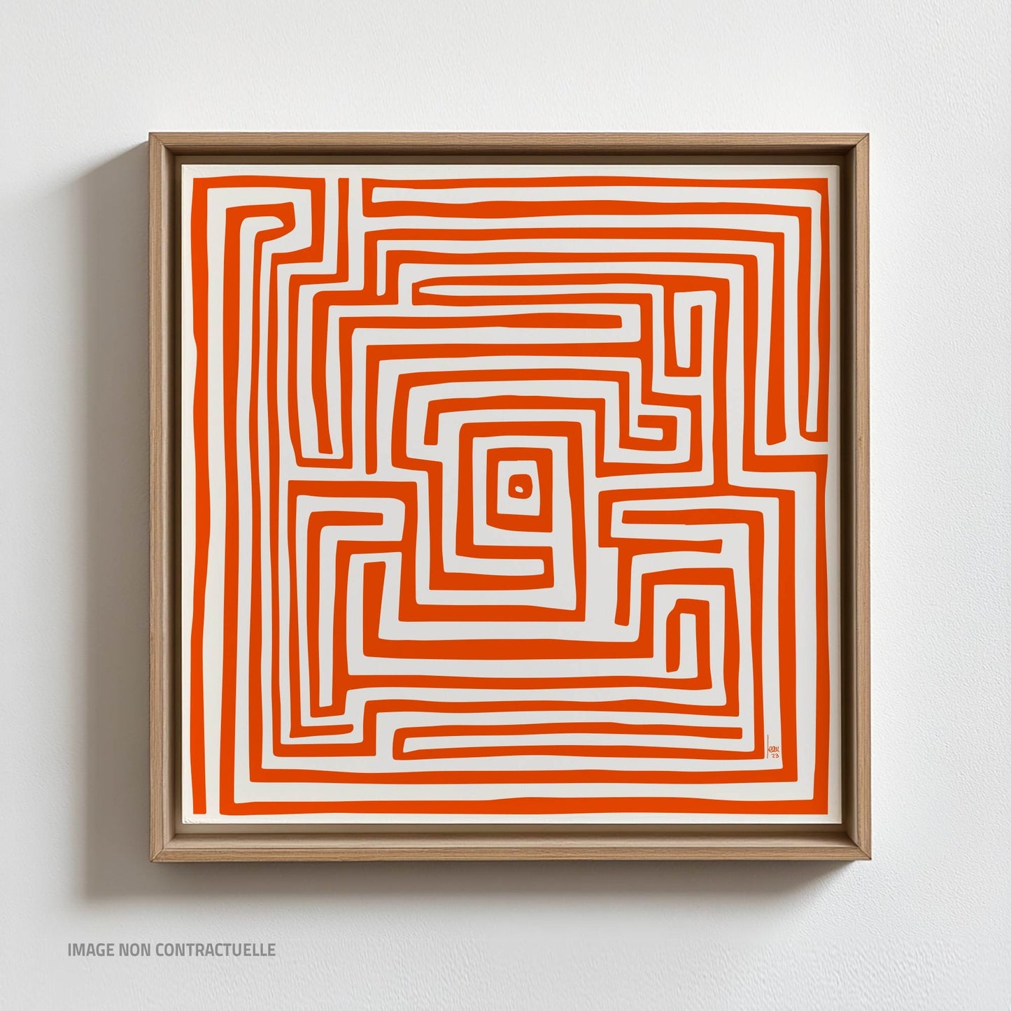 Labyrinthe Orange sur cadre flottant, composition géométrique orangée en relief