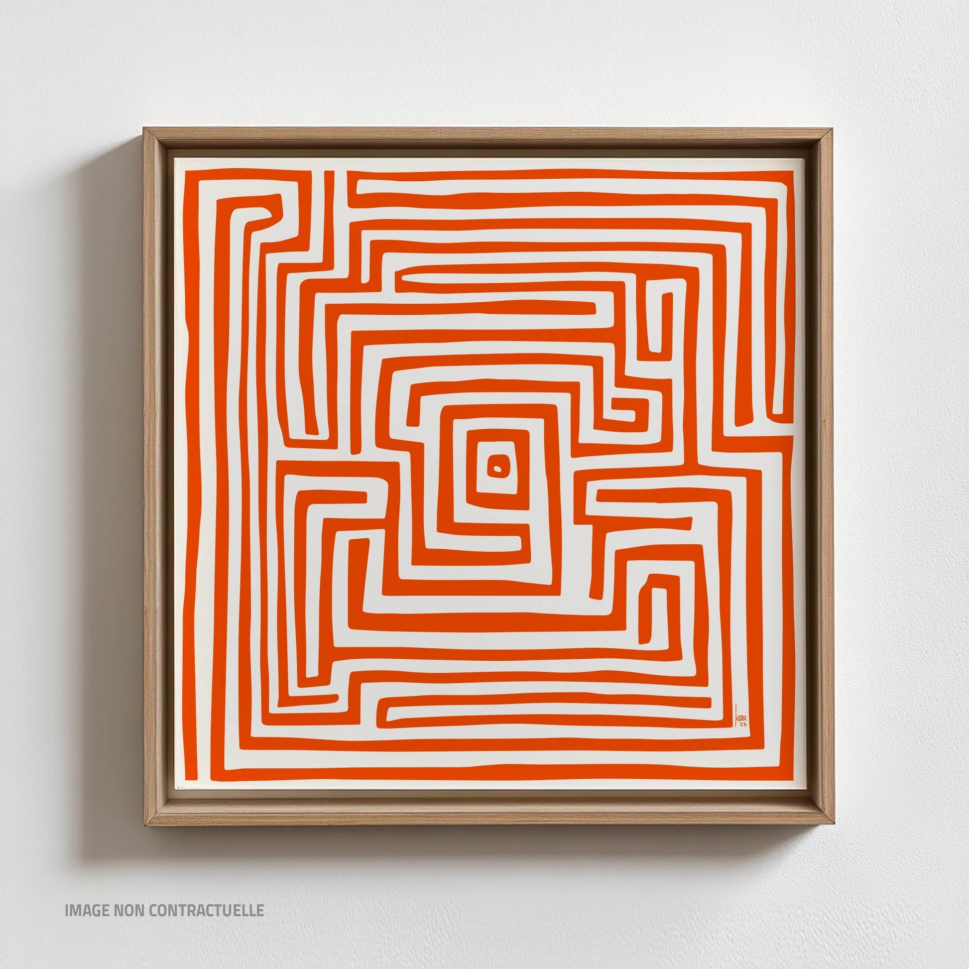 Labyrinthe Orange sur cadre flottant, composition géométrique orangée en relief