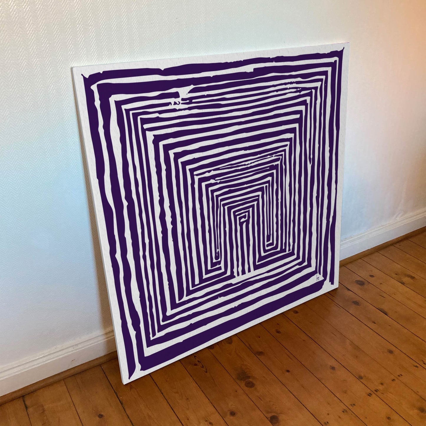 "Le Corridor" tirage d'art sur toile et châssis bois 100x100cm, papier haut de gamme. Art contemporain abstrait et achat en ligne, labyrinthe indigo