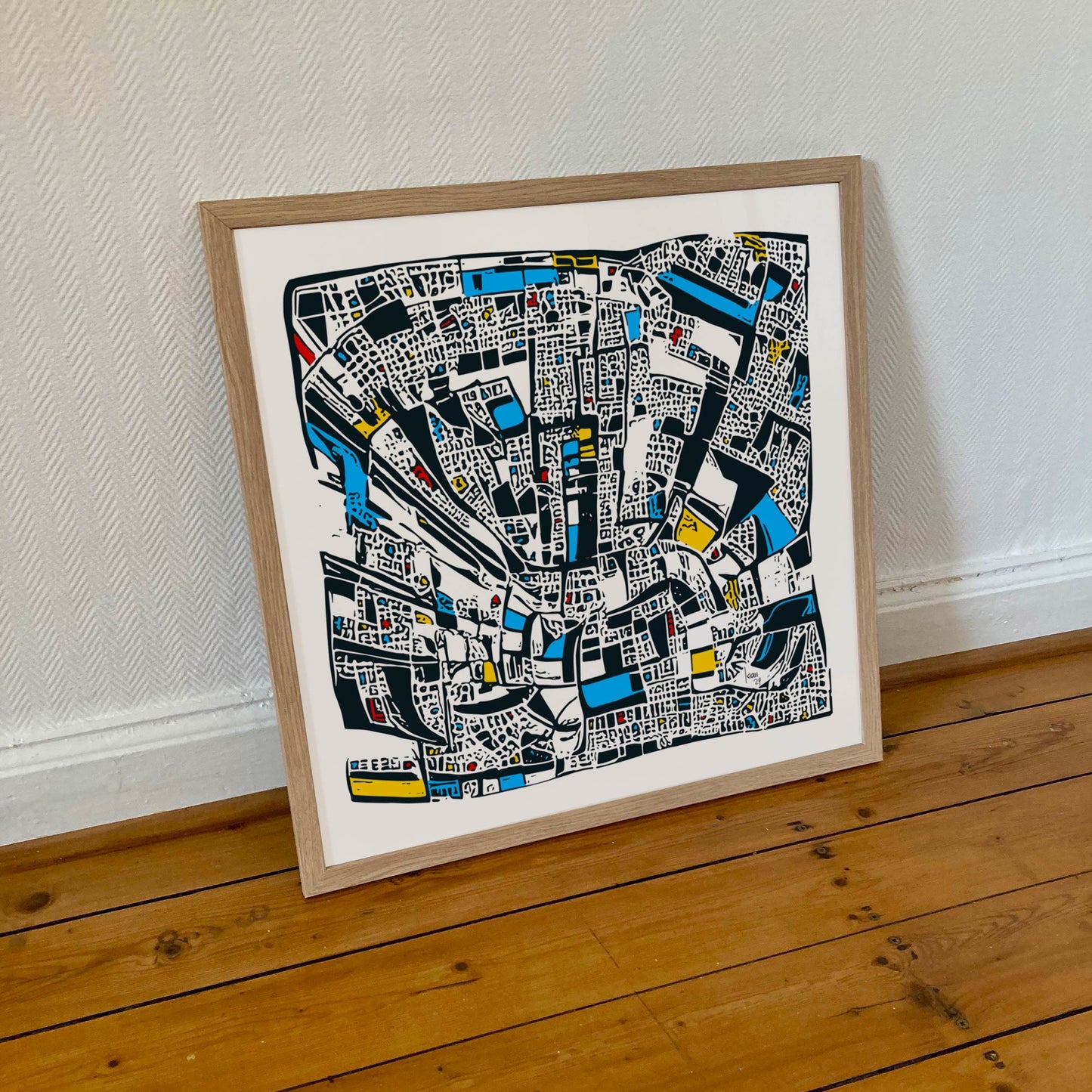 "Downtown" tirage d'art encadré 50x50cm. Tirage haut de gamme. Art contemporain, art abstrait, ville, achat en ligne