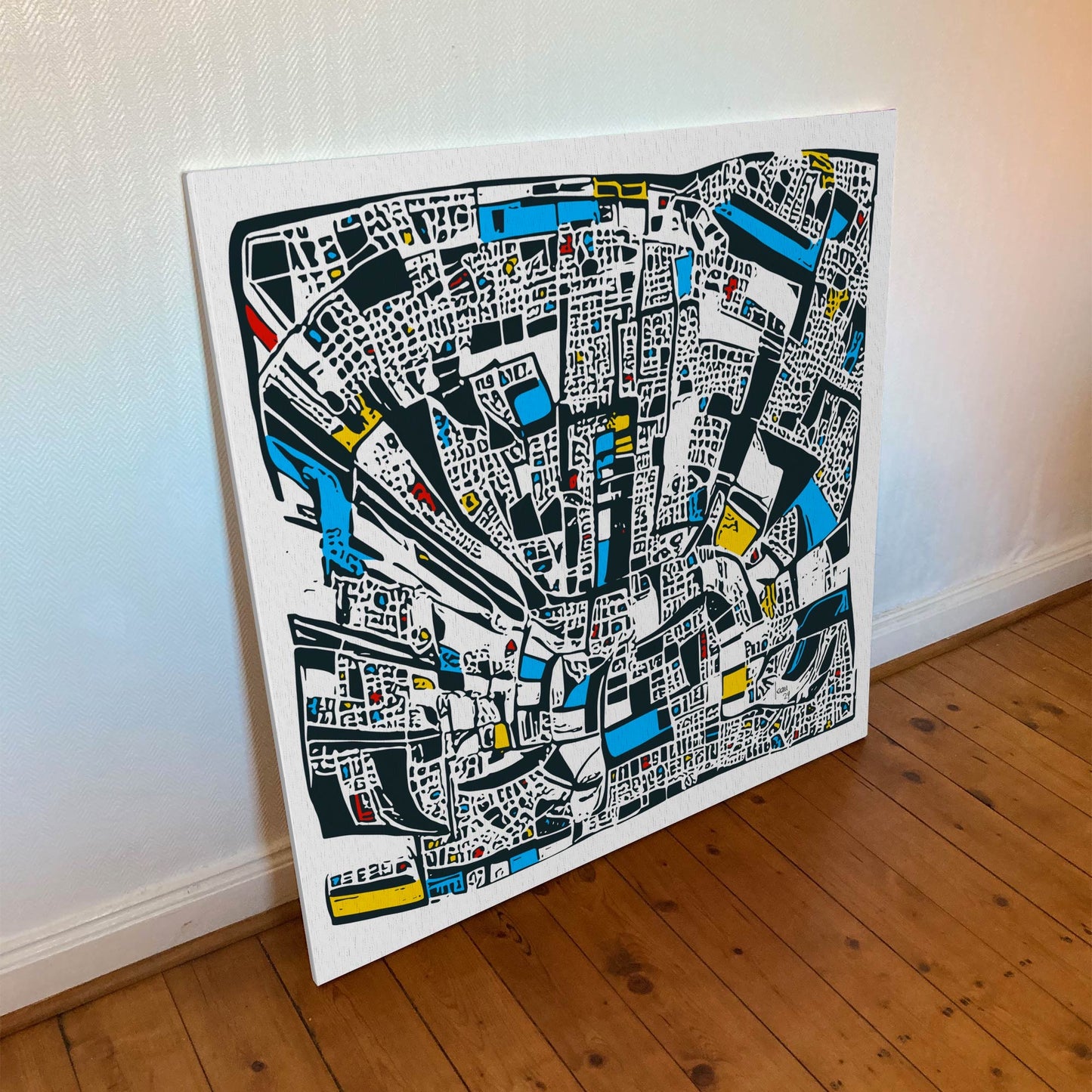 "Downtown" tirage d'art sur toile et châssis bois 100x100cm. Tirage d'art haut de gamme. Art contemporain, art abstrait, ville, achat en ligne