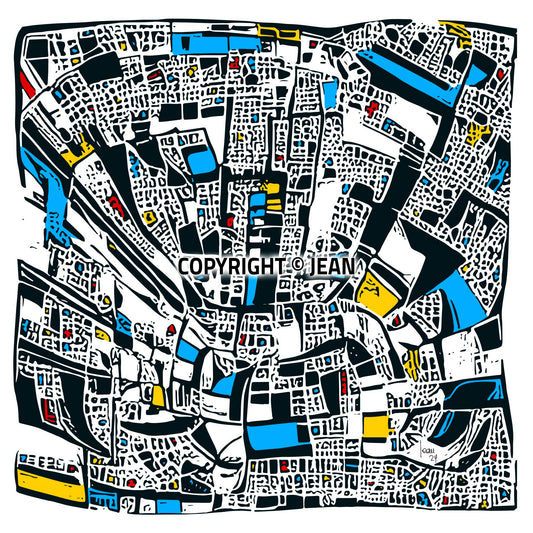 "Downtown" tirage d'art haut de gamme. Art contemporain, art abstrait, sujet ville, achat en ligne