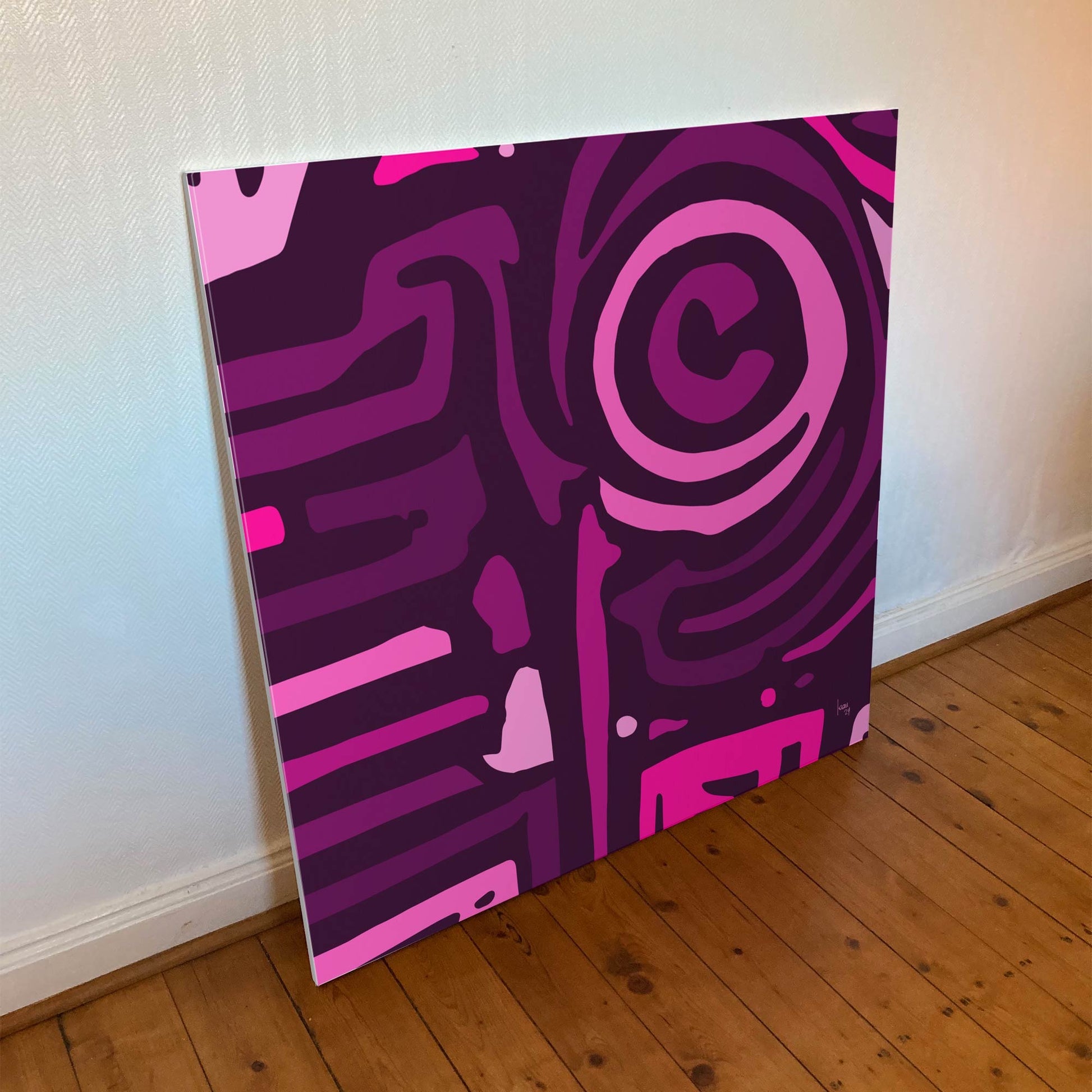 "The Pink Lemonade" tirage d'art sur toile et châssis bois 100x100cm, support haut de gamme. Art contemporain abstrait et achat en ligne des volutes rose