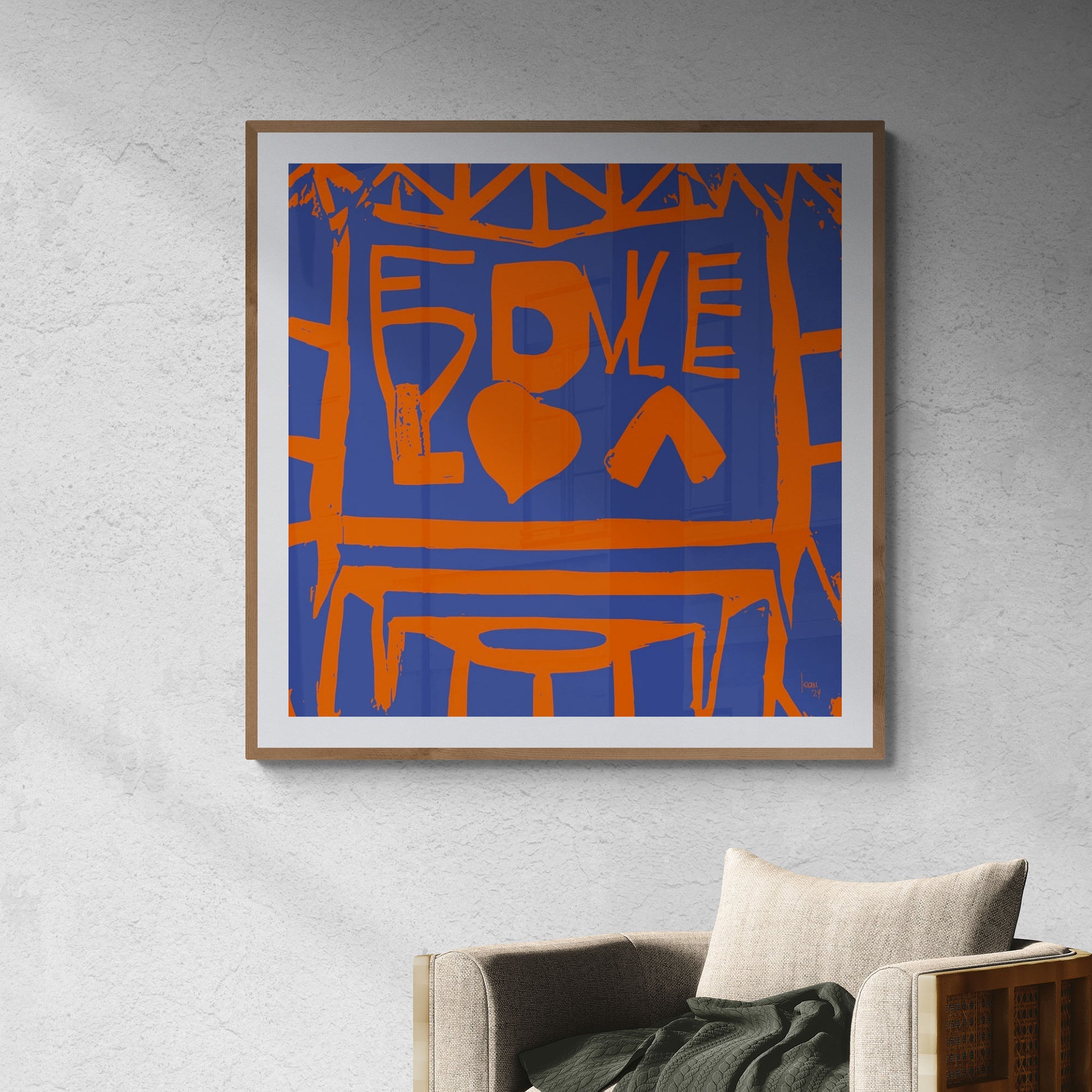 Mon oeuvre abstraite "Courrier" encadré dans un séjour - Tirage d'art premium parfait pour une décoration élégante