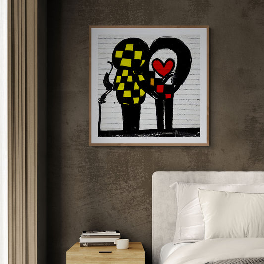 Mon oeuvre "Her and Him", tableau contemporain dans un intérieur une chambre à coucher