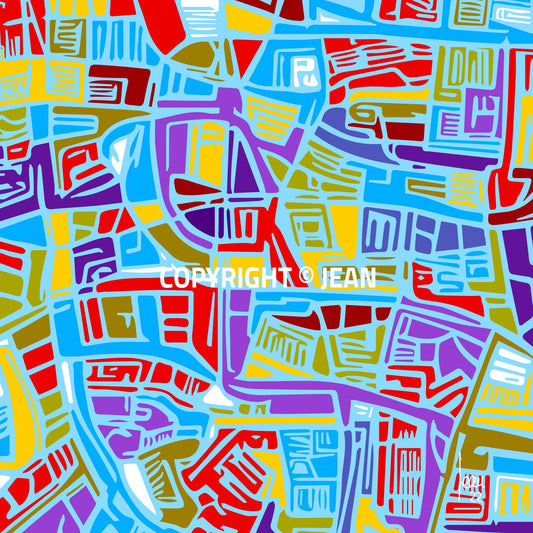 "La Cité Bleue" tirage d'art haut de gamme. Art contemporain abstrait et achat en ligne. Labyrinthe coloré